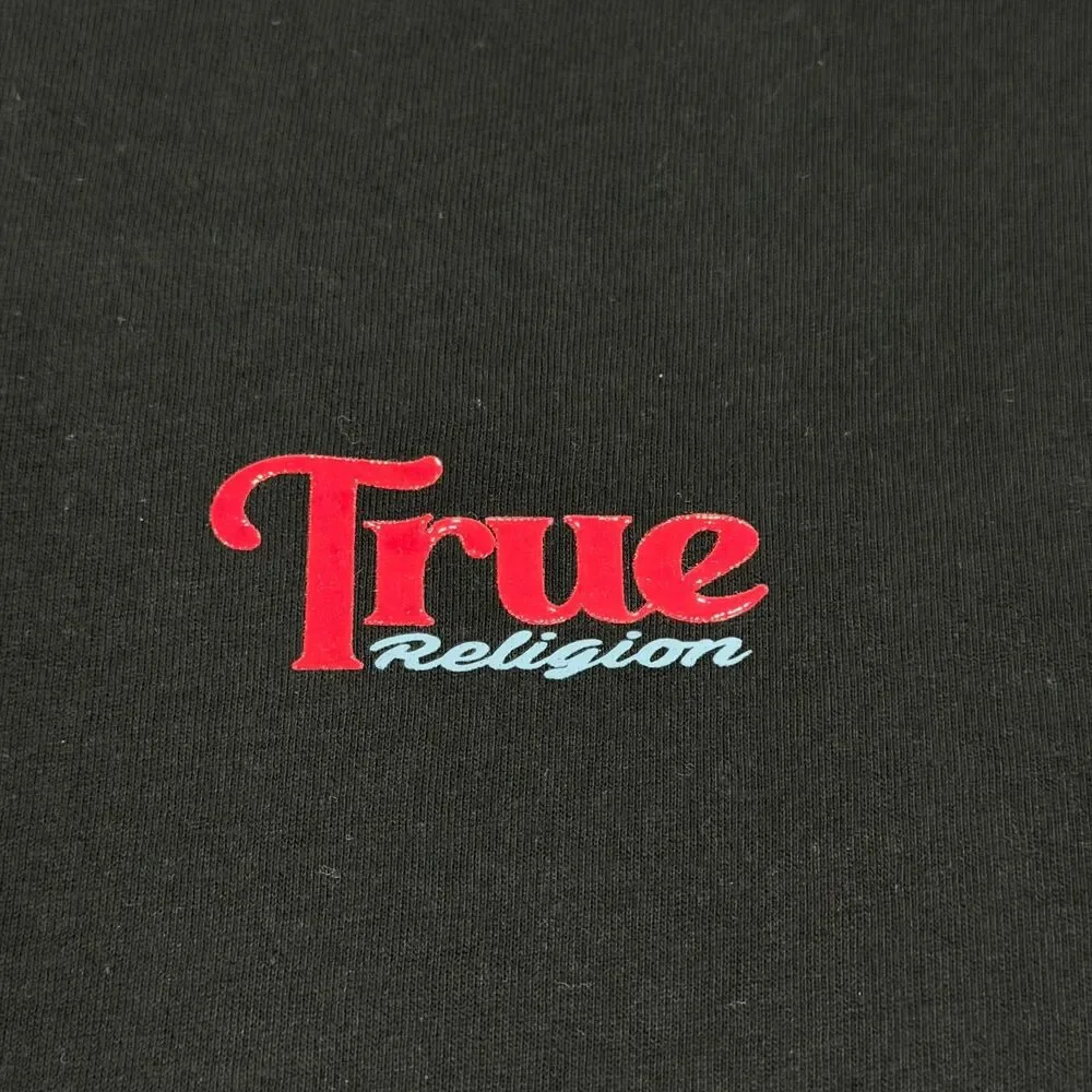 True Religion Men's Silicone Buddha Logo Graphic Tee Shirt Medium Jet Black NWT